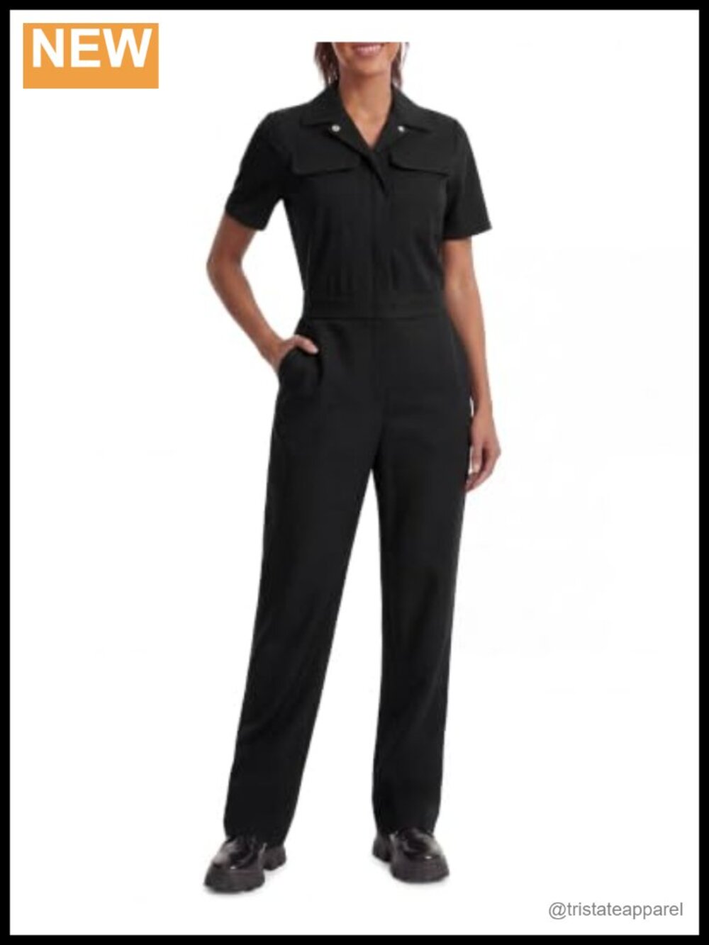 Womens Short Sleeve Coverall Zip Up Snap Front Work Jumpsuit with Pockets